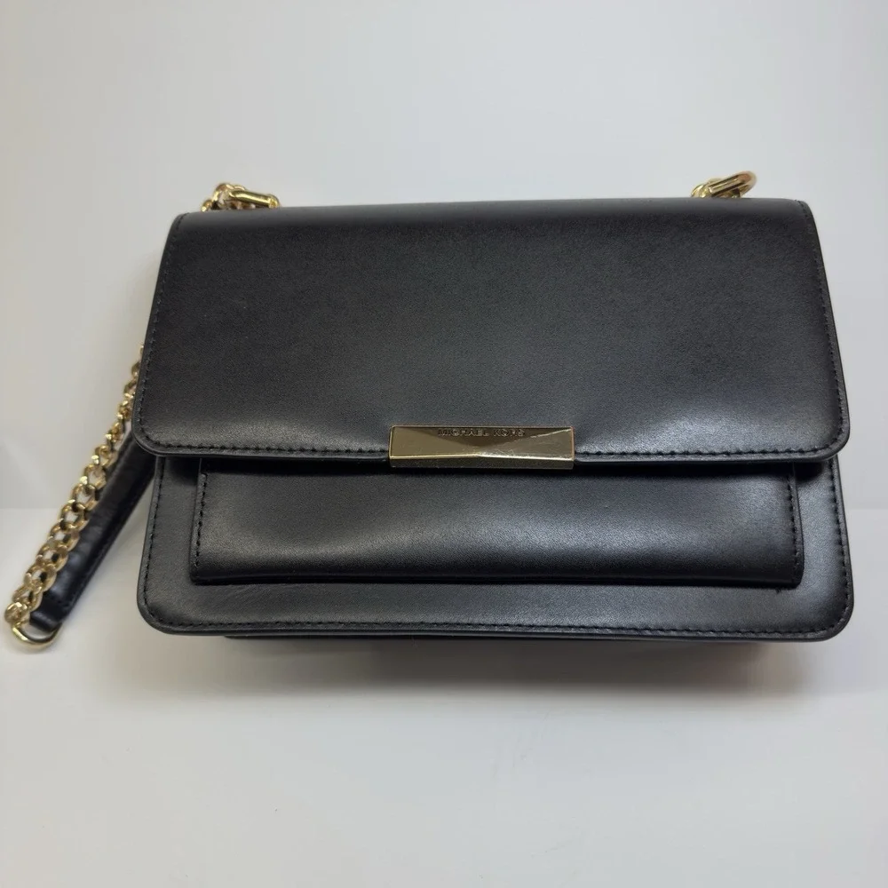 Michael Kors Black Leather Shoulder Bag with Gold Hardware